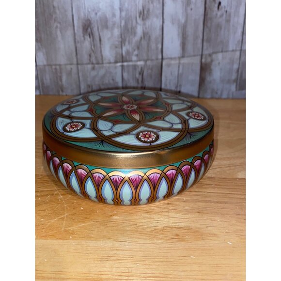 Decorative Meister Round Candy Tin Mandala Floral Pattern Gold Accents Brazil - Picture 3 of 8